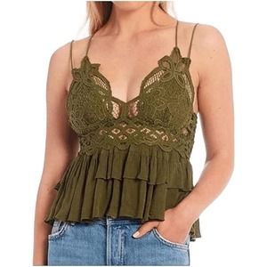 Free People Adella Cami Olive Sparrow Medium New with Tags